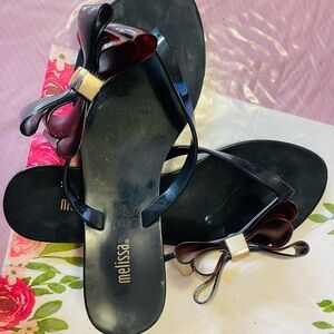 Melissa Black Side Bow Rubber Flip Flop Sandals